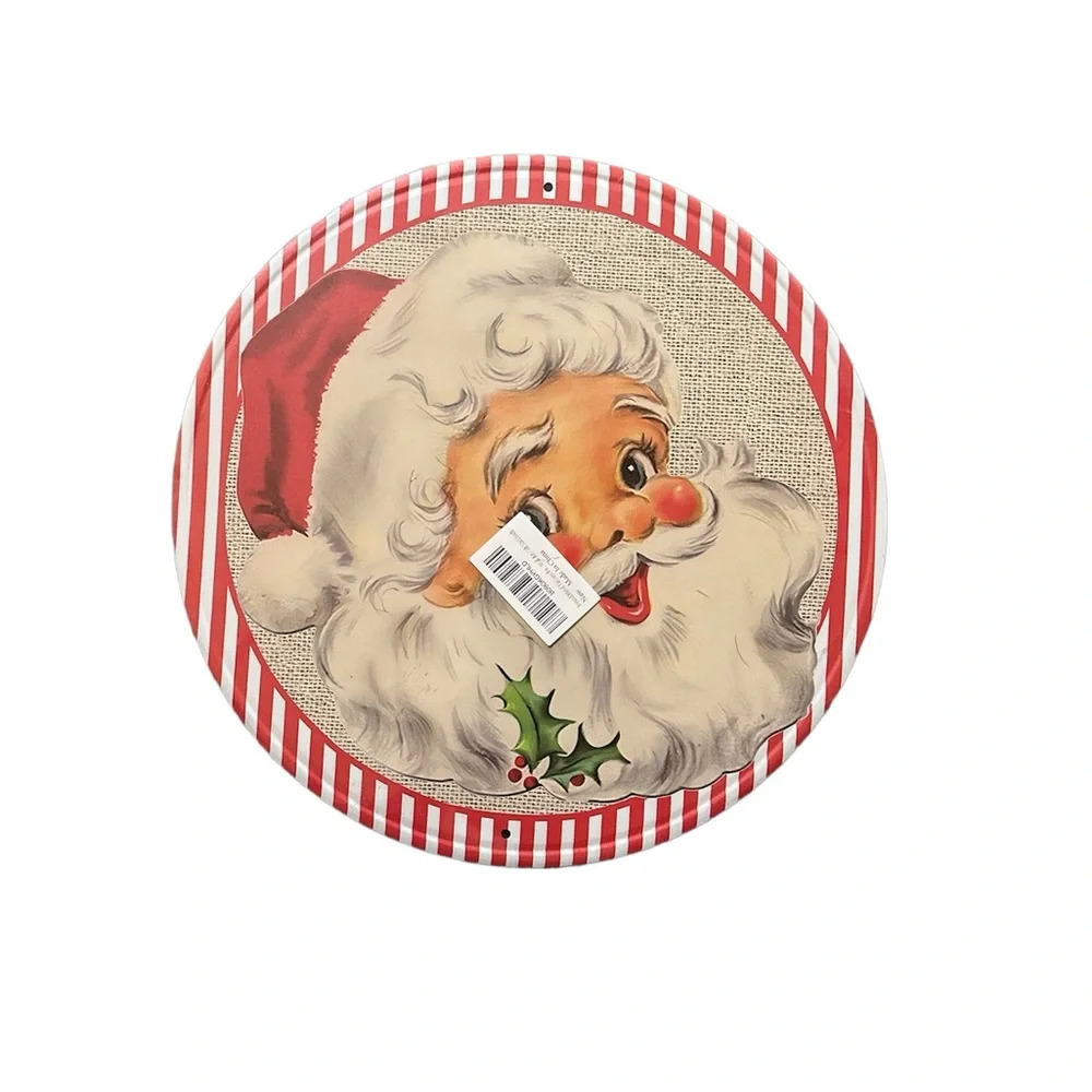 Santa Holiday Round Wall ready To Hang Wall Decor BNWT  *Firm*
